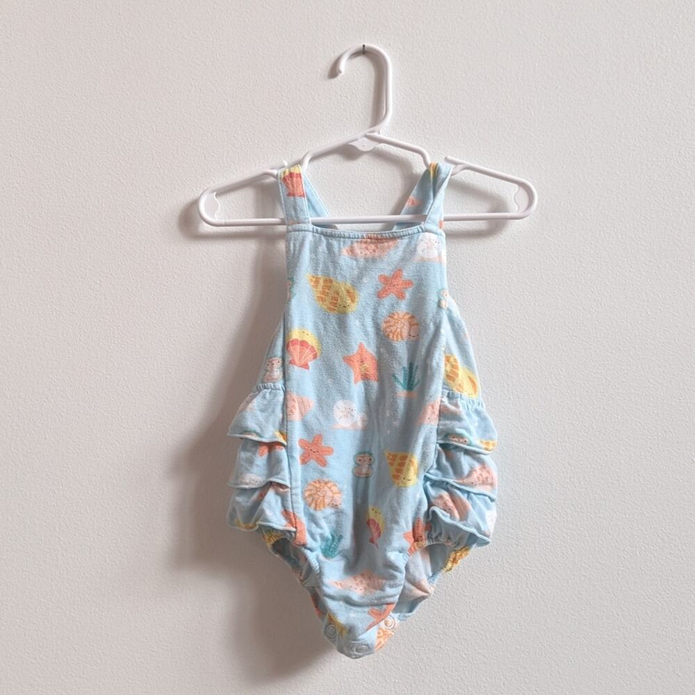 Angel Dear Blue Seashell Sunsuit Romper Girls 6-12m Beach